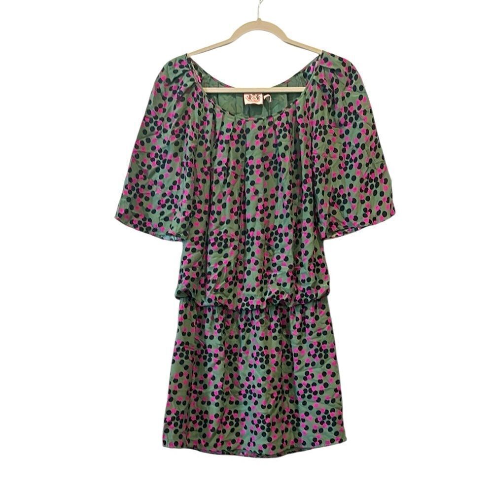 Juicy Couture 100% Silk Blouson Dress Polka Dot Multicolor Y2K Retro Size XS